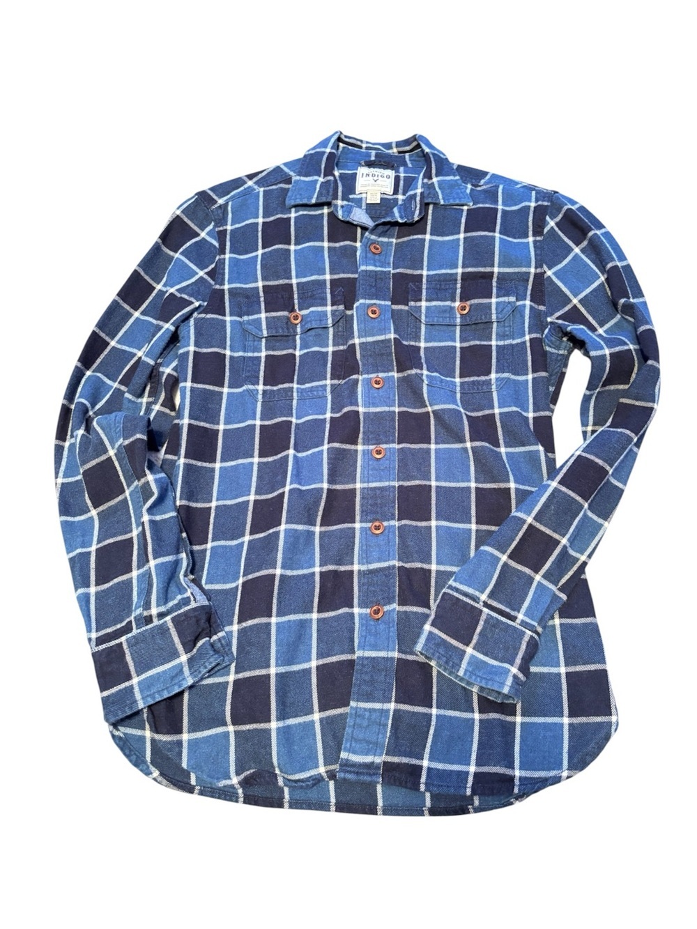 American Eagle Premium Indigo Flannel Shirt Blue Plaid Size X-Small Button Up